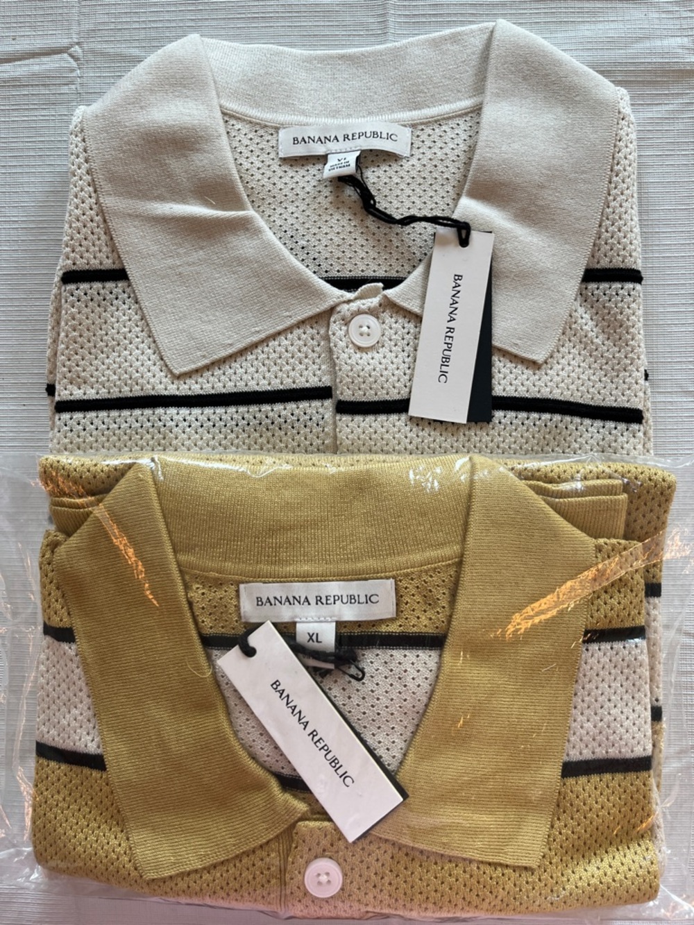 Banana Republic Cream and Olive Green Striped Polo (2 Pack)